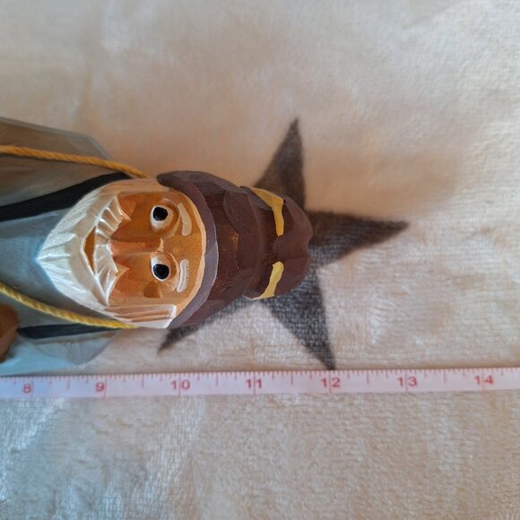 Vintage Wooden Carved Fisherman Statue 12 Inches Made In Taiwan Missing Pole - Picture 8 of 8